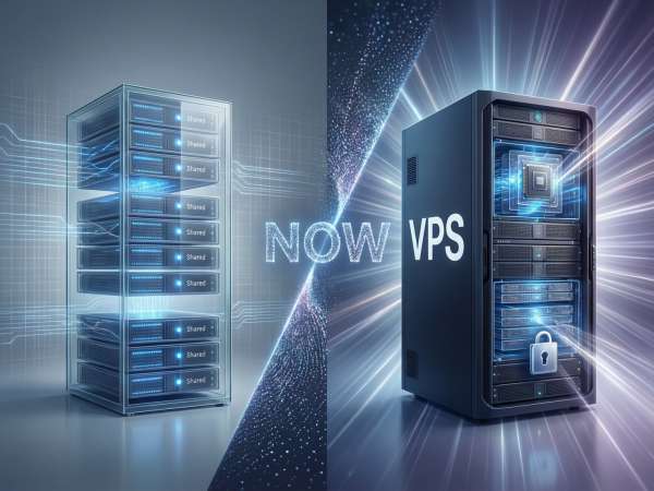 Illustration showing shared hosting vs VPS vs dedicated server to help decide when to upgrade to a VPS
